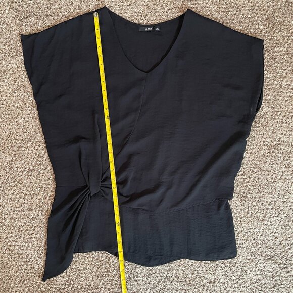 Size XL a.n.a. black short sleeved top with faux wrap front and synched back - Picture 7 of 14
